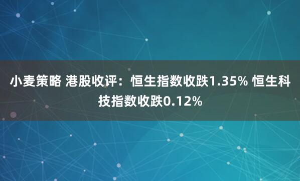 小麦策略 港股收评：恒生指数收跌1.35% 恒生科技指数收跌0.12%